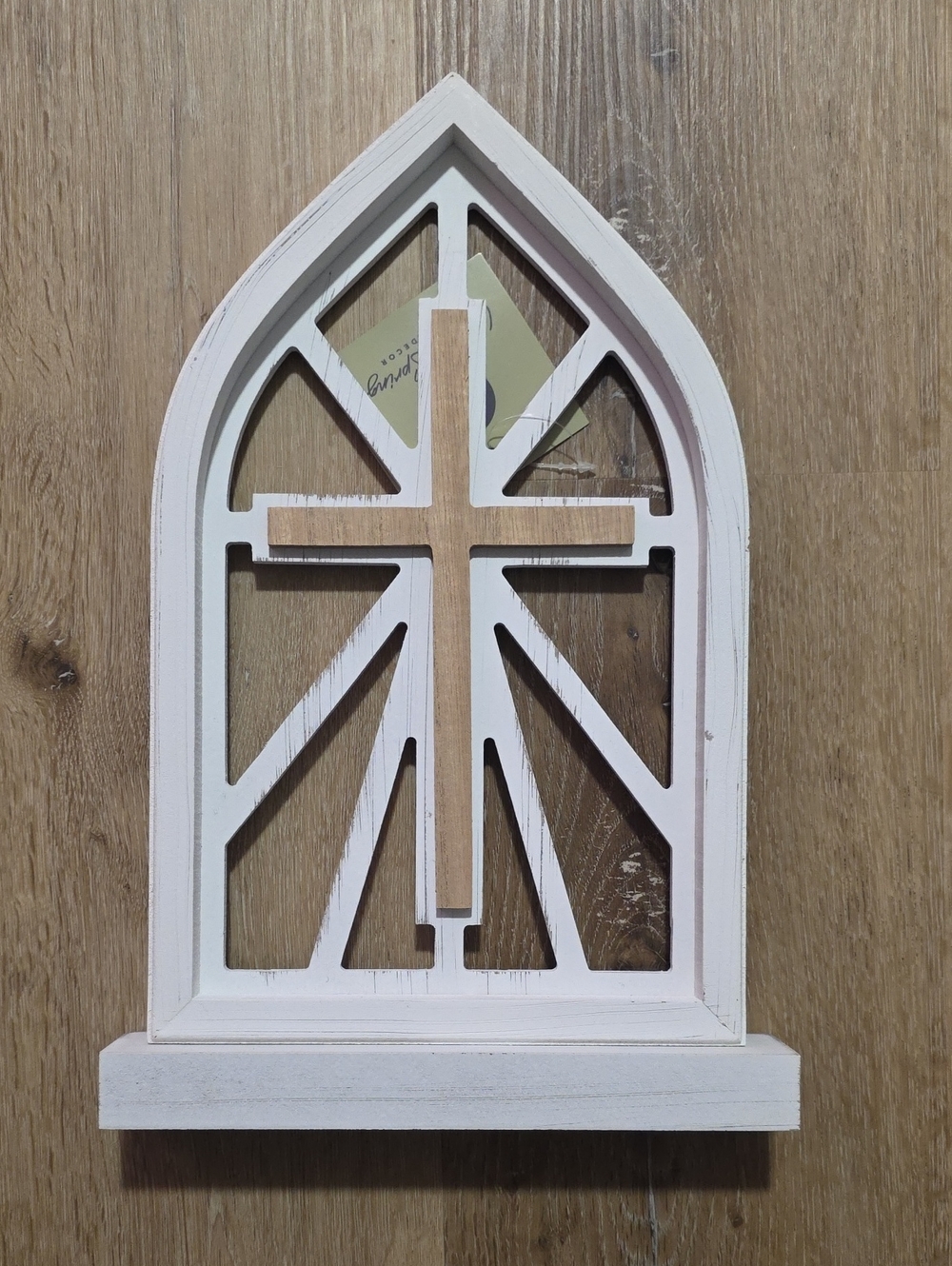 Willow Spring Table Top Cross Plaque in White and Natural Wood